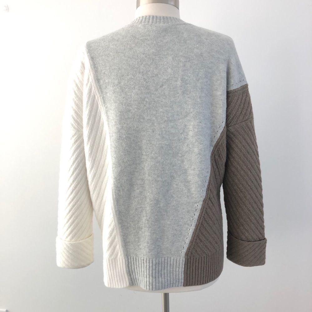 French Connection Color Block Oversized Crewneck Sweater in Ivory, Grey & Brown - Picture 4 of 13